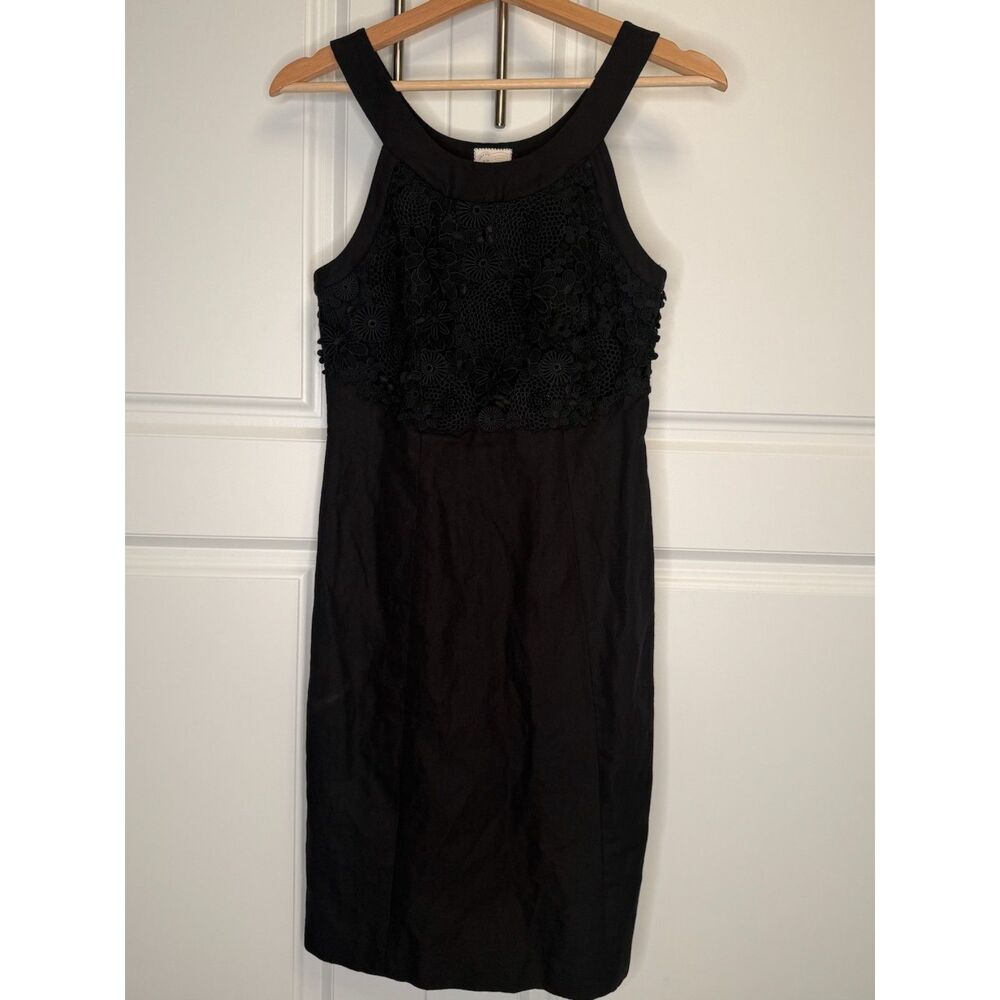 Anthropologie Black Linen Blend Floral Crochet Lace Sheath Dress Size 00